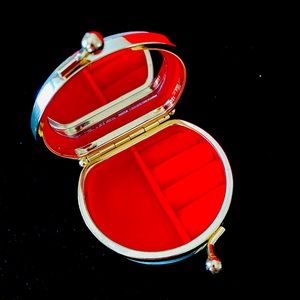 (#43) Beautiful Satin Brocade Jewelry Box with Mirror Great for Travel